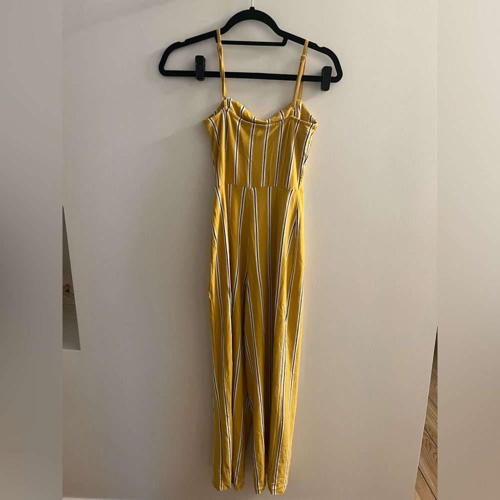 Bershka Yellow White Black Striped Jumpsuit - Picture 3 of 3